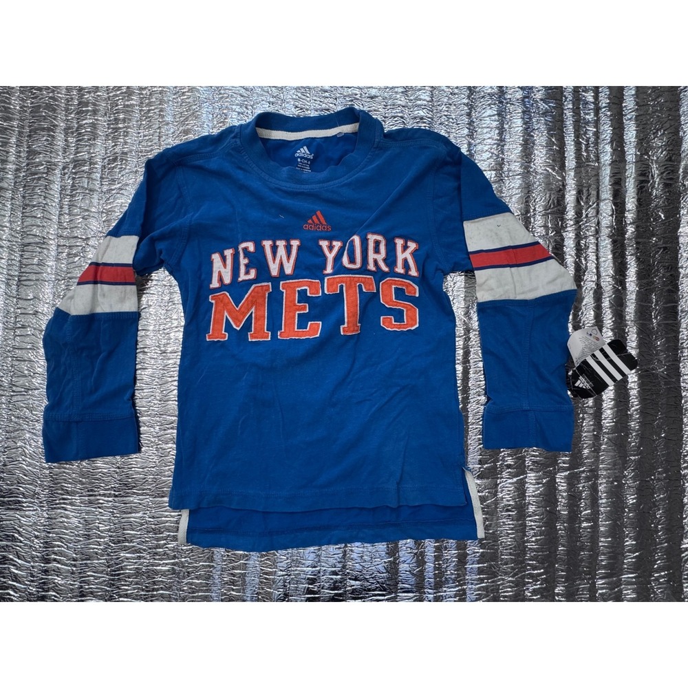 Adidas New York Mets Kids Blue Long Sleeve Shirt Size Small 8 MLB Baseball